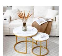 Shein 1 Juego de mesa de centro redonda anidada chapada en oro con tablero de mármol de madera y marco de metal resistente, adecuada como mesa auxiliar para
