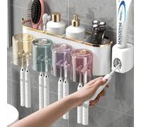Shein 1 Juego de Portacepillos de Dientes con 2/3/4 Tazas y 1 Dispensador de Pasta de Dientes, Estante de Almacenamiento de Baño Montado en la Pared, Conven