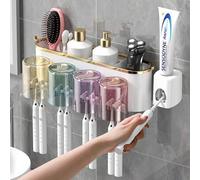 Shein 1 Juego de Soporte para Cepillo de Dientes Montado en la Pared, con 4/3/2 Tazas a Prueba de Polvo y Dispensador de Pasta de Dientes, Organizador Multi