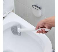 Shein 1 juego Diseño actualizado Cepillo de baño y soporte, material de plástico blanco, mango redondo, cepillo de baño de silicona montado en la pared con