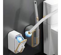 Shein 1 Juego Mejorado de Cepillo de Inodoro, Cabezal de Cepillo Desechable Reemplazable, Cepillo de Inodoro Montado en la Pared, Juego de Limpieza de Baño,
