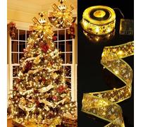 Shein 1 m/3 m/5 m/10 m Luces LED decorativas navideñas, cinta de filamento dorado, guirnalda de luz cálida, lazo de cinta de satén para árbol de Navidad
