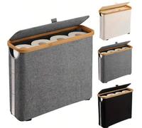 Shein 1 paquete de 9 rollos Gabinete de almacenamiento de papel higiénico de bambú con tapa de bambú, organizador de baño para el hogar, cesta contenedor