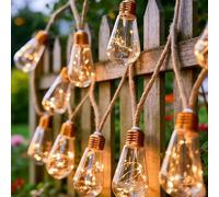 Shein 1 paquete de luces de cuerda de bola de cáñamo solar para exteriores, luces de decoración para festivales al aire libre, 8 modos de parpadeo, sensores