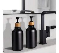 Shein 1 paquete Dispensador de jabón negro para baño, dispensador de jabón de mano y jabón de platos con bomba de bambú, 16 Oz Dispensador de jabón y loción
