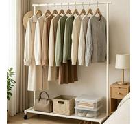 Shein 1 perchero de pie móvil con ruedas, un colgador vertical independiente de estilo minimalista moderno, apto para uso interior y exterior. Este perchero