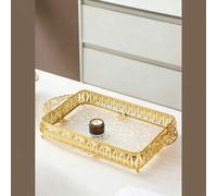 Shein 1 pieza/1 set Bandejas grandes, elegantes y modernas de estilo de Oriente Medio, bandejas decorativas rectangulares multiusos, de aleación metálica an