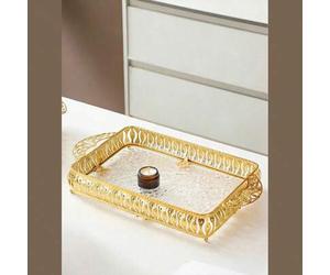 Shein 1 pieza/1 set Bandejas grandes, elegantes y modernas de estilo de Oriente Medio, bandejas decorativas rectangulares multiusos, de aleación metálica an