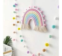 Shein 1 pieza/1 set Decoraciones de colores arcoíris tejidos a mano, hilos con bolas, colgantes de pared de macarrón arcoíris, decoraciones bohemias colorid