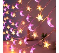 Shein 1 pieza 10/20/30/40 luces 1.5/3/4.5/6m Luces de cadena con estrellas y lunas a pilas (pilas no incluidas), luces de cuento de hadas para decoración de