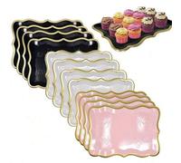 Shein 1 pieza/10 piezas Platos de papel rectangulares con elegante borde dorado, adecuados para pasteles, galletas, cupcakes, postres, aperitivos, aperitivo