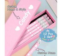 Shein 1 pieza/12pcs/Set Lápiz Personalizado con Nombre Rosa & Azul, Lápiz Personalizado, Adecuado para Estudiantes de Primaria, Regalo de Escritura y Examen
