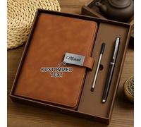 Shein 1 pieza/1set Cuaderno de cuero personalizado tamaño A5, incluye cuaderno y bolígrafo, nombre personalizable, adecuado para temporada de graduación, nu