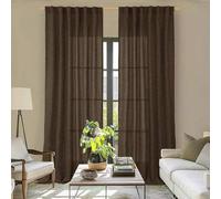 Shein 1 pieza/2 piezas Cortina transparente de tela suave y gruesa con cuerda marrón, estilo rústico para dormitorio, sala de estar, cocina - Protección UV,