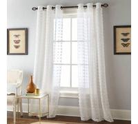 Shein 1 pieza/2 piezas Cortinas transparentes de estilo bohemio con parte superior de macramé blanco, de 84 pulgadas de largo, con diseño de pompones 3D y l