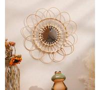 Shein 1 pieza/2 piezas Espejo de pared redondo de estilo bohemio hecho a mano de ratán tejido con girasol, espejo de pared de vidrio tejido de bambú, fácil
