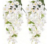 Shein 1 pieza/2 piezas Flores artificiales colgantes Plantas colgantes falsas Hibisco de seda falso Enredaderas largas Resistentes a los rayos UV Flores rea
