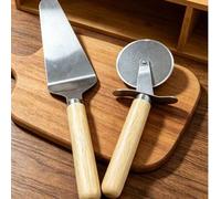 Shein 1 pieza/2 piezas Juego de pala para pizza y cuchillo rodillo de acero inoxidable, una herramienta de horneado duradera. Un juego de corte de cocina co