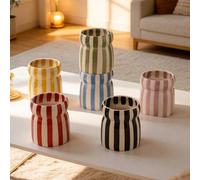 Shein 1 pieza/2 piezas Portavelas de cerámica estilo INS vintage pintado a mano con rayas, taza vacía sin vela - Adecuado para velas de aromaterapia - Se pu