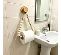 Shein 1 pieza/2 piezas Soporte de papel higiénico de estilo bohemio vintage sin taladro montado en la pared con cuerda y cuentas de madera, diseño tejido a