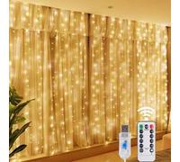 Shein 1 pieza 200 LED 3x2m Luces de cortina de cadena USB con control remoto, blanco cálido 8 modos de alta luminosidad, luces colgantes decorativas adecuad