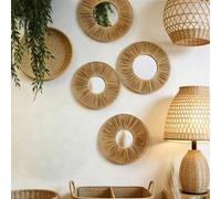 Shein 1 pieza/2pcs/4pcs Juego de espejo de pared bohemio hecho a mano de ratán tejido, espejo de pared redondo de vid y girasol para sala de estar, marco de