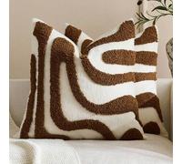 Shein 1 pieza/2pcs Fundas de cojín de peluche estilo bohemio moderno japonés Wabi-Sabi, textura de onda curva abstracta 3D bordada beige/crema neutro, funda