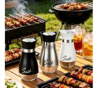 Shein 1 pieza/2pcs Juego de salero y pimentero, botellas de especias de vidrio negro mate, dispensador de sal y pimienta, salero multifuncional para cocina,