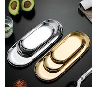 Shein 1 pieza/3 piezas Bandeja de servir ovalada de acero inoxidable, estilo europeo, apta para postres, frutas, ensaladas, carnes, barbacoa, diseño sin cos