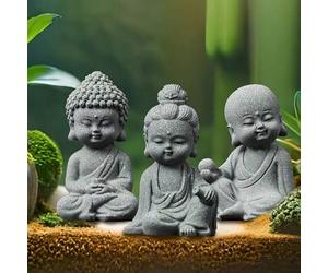Shein 1 pieza/3 piezas Estatua de Buda Sonriente Zen de Resina, Figura de Buda Miniatura para Jardín, Decoración de Meditación Silenciosa para Bonsái, Rocal