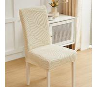 Shein 1 pieza/4 piezas/6 piezas/8 piezas Fundas de silla extraíbles de color blanco crema, con estampado de hojas de jacquard esponjoso, ajuste elástico par