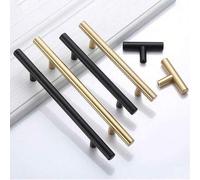 Shein 1 pieza/4 piezas Tirador de armario negro y dorado de acero inoxidable cepillado, perilla de puerta de gabinete de cocina, tirador de mueble, herraje