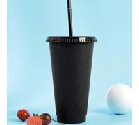 Shein 1 pieza/5 piezas 700ml Vaso con pajita y tapa de PP, copa de viaje aislada minimalista en color negro para beber al aire libre