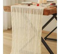 Shein 1 pieza/6 piezas Mantilla de mesa y servilletas de tela de queso de 35*71/118/157 Pulgadas en beige, Mantilla de mesa de gasa de estilo bohemio, Manti