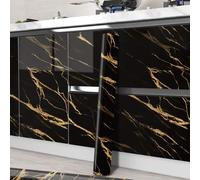 Shein 1 pieza Adhesivo de cocina con patrón de mármol, papel tapiz autoadhesivo de PVC negro, para el hogar, pegatinas, vinilos decorativos para pared, para