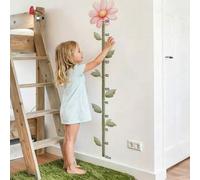Shein 1 pieza Adhesivo de pared con gráfico de altura infantil con diseño floral de dibujos animados, medidor de crecimiento con flores acuarela rosa, regla