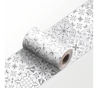 Shein 1 pieza Adhesivo de pared con patrón floral gris y blanco, papel tapiz plano autoadhesivo y removible de PVC elegante, adecuado para el hogar, la coci
