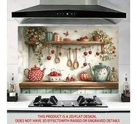 Shein 1 pieza Adhesivo de pared de cocina impermeable de PVC - Floral bohemio nórdico brillante con frutas, extraíble (cereza, beige/verde) - Aplicable a vi