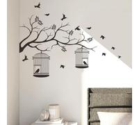 Shein 1 pieza Adhesivo de pared de PVC, Patrón de pájaro y jaula de pájaros, Pegatina de pared para decoración del hogar, Pegatinas, Adhesivo de pared, Adhe