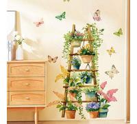 Shein 1 pieza Adhesivo decorativo de pared con planta floral y escalera de vid en maceta, decoración removible para dormitorio/sala de estar