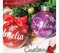 Shein 1 pieza Adorno de bola de Navidad personalizado con purpurina y copo de nieve, decoración navideña personalizada con nombre/apellido como regalo