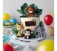Shein 1 pieza Adorno para pastel de animales de la selva, león, jirafa, elefante, mono con hojas, decoración para baby shower, no es un juguete, mantener al