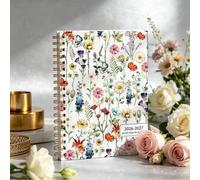 Shein 1 pieza Agenda Académica A5 2026-2027 con opción de 5 idiomas Inglés/Francés/Español/Italiano/Alemán, cuaderno espiral, diseño floral de flores silves