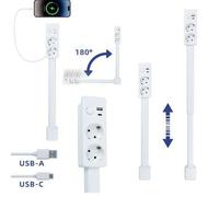 Shein 1 pieza Alargador de enchufe eléctrico con puertos USB-A, USB-C y 2 tomas de CA, se extiende hasta 70 cm