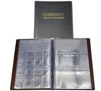 Shein 1 pieza Álbum de colección de monedas mixtas con 100 bolsillos para monedas y 15 bolsillos para billetes, cubierta protectora de cuero de alta capacid