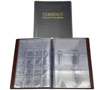 Shein 1 pieza Álbum de colección de monedas mixtas con 100 bolsillos para monedas y 15 bolsillos para billetes, cubierta protectora de cuero de alta capacid