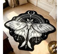 Shein 1 pieza Alfombra asimétrica de Diosa de la Luna, Polilla, Estrella y Luna en blanco y negro, Estilo gótico oscuro, Felpudo, Alfombra pequeña, Felpudo