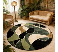 Shein 1 pieza Alfombra de área con diseño abstracto moderno de líneas y círculos, en verde, negro y beige, adecuada para sala de estar, comedor, dormitorio