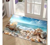 Shein 1 pieza Alfombra de baño antideslizante de silicona con estampado de conchas y estrellas de mar, tapete de baño, tapete de ducha de pie, elegante tape