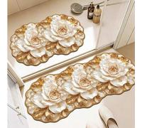 Shein 1 pieza Alfombra de baño con diseño floral dorado, alfombra de baño, felpudo, alfombra pequeña, alfombra, tapete de piso, decoración del hogar, alfomb